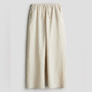 H&M WIDE-LEG LINEN-BLEND PULL-ON PANTS girls 9/10 tan biege